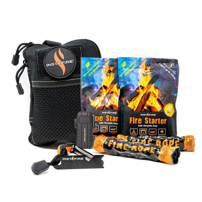 InstaFire Tactical Fire-Starting Kit with fire starter packs and plasma lighter